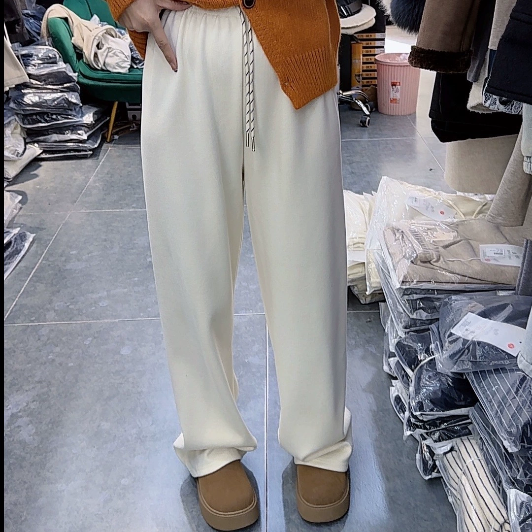 Клеевые рисовые брюки с плюшевой модой тонкая высокая талия свободная дикая темпераментная зимняя сетка красный дизайнер