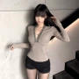 修身长袖辣妹美式t恤