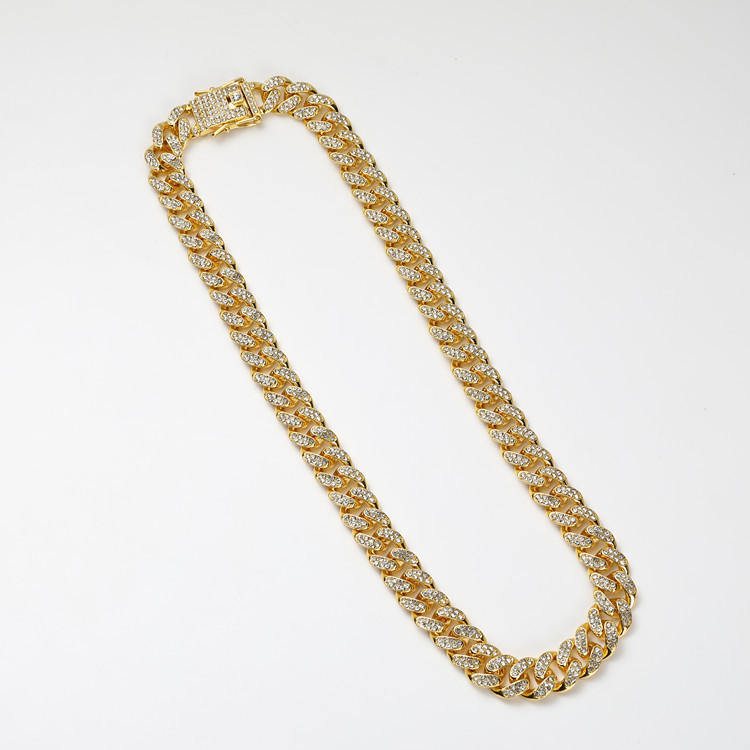 Unisex Full diamond hip hop Cuban chain diamond necklace men and women's same style bracelet necklace street jewelry_voghion.com