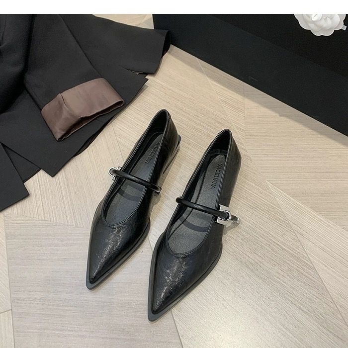 Women's Black & Brown Leather Mary Jane Single Shoes