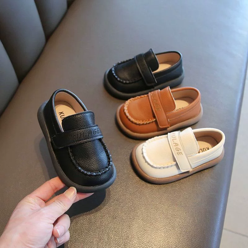 Детские кожаные туфли в корейском стиле, мягкая подошва, однотонные туфли для мальчиков, весна-осень 2025, новые детские туфли
