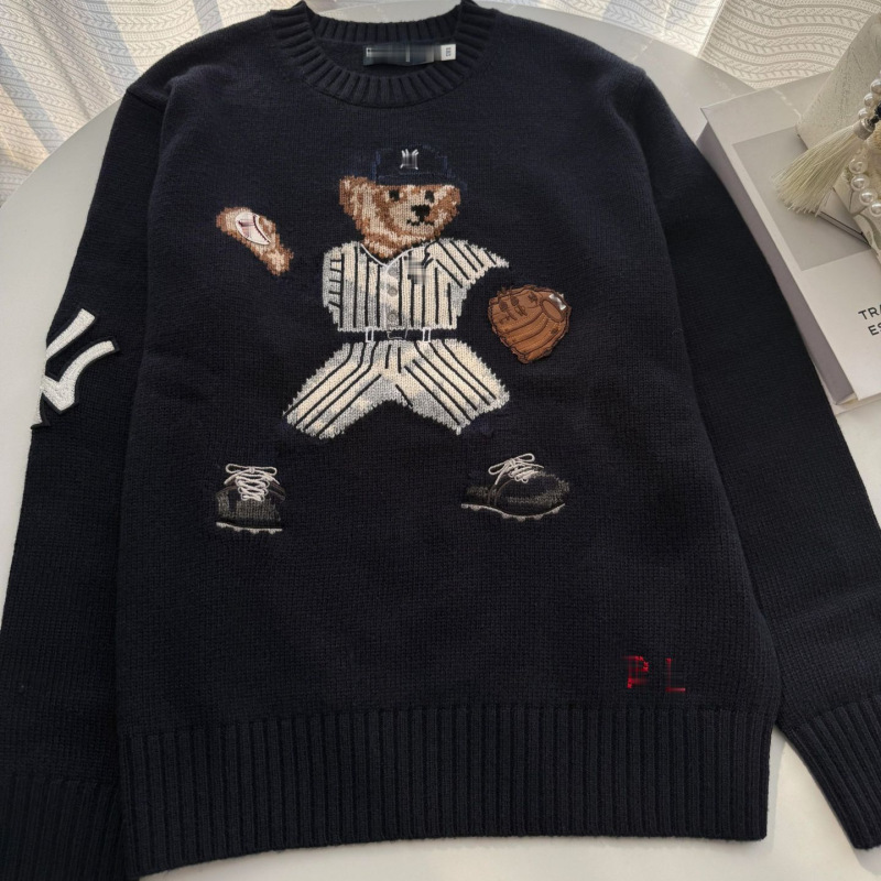 Rl/Scannable Qr Code 25 Autumn/Winter Wool Tennis Bear Heavy Embroidery Cartoon Crew Neck Knit Sweater Casual