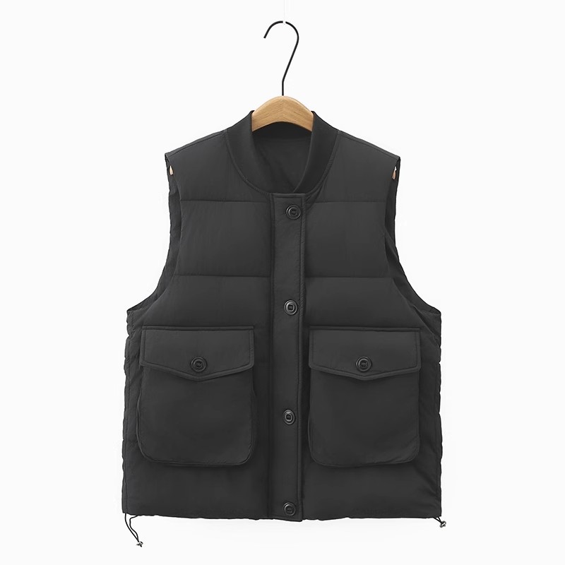 204 Europa estación de plumón chaleco de algodón mujer otoño invierno nuevo diseño relajado casual sensación de bolsillo chaleco chaqueta