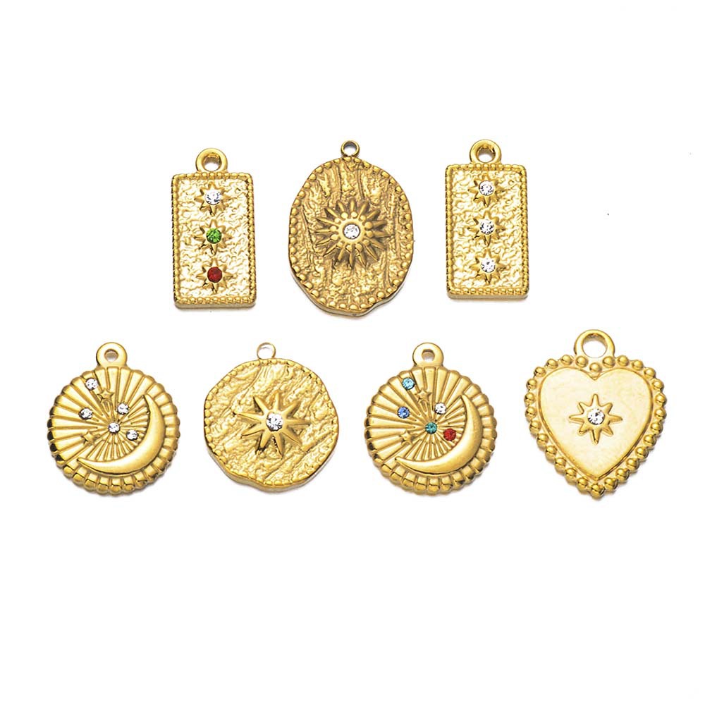 1g Weight 5 PCS/Package 17 * 21mm 304 Stainless Steel Zircon Star Moon Pendant