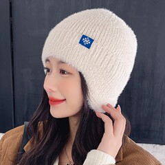 护耳针织毛线帽子女秋冬季百搭保暖加绒套头帽骑车防寒防风包头帽