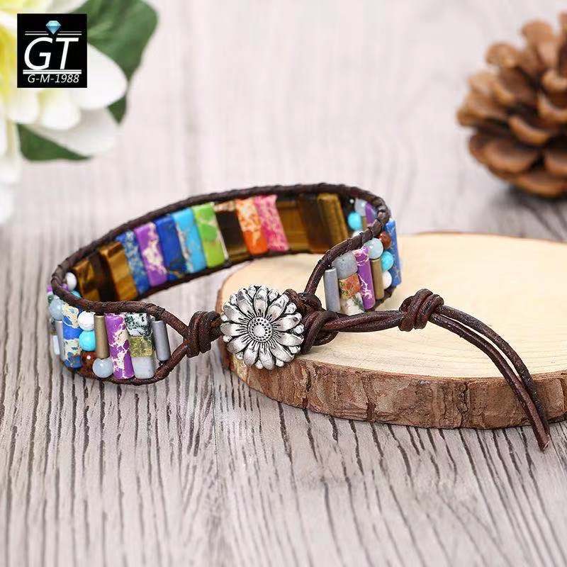 Amazon transfronteriza pulsera caliente pulsera de piedra del emperador tejido a mano cuero europeo y americano bohemio pulsera creativa image 10