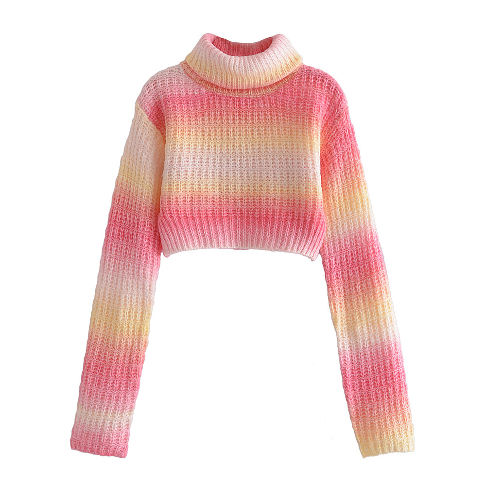 Waffle Knitted Striped Turtleneck Sweater NSLQS101816