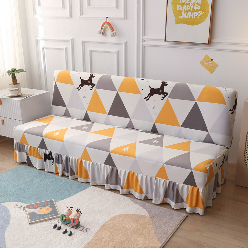 Copridivano elastico senza braccioli, semplice, pieghevole, con orlo a gonna, all'ingrosso_voghion.com