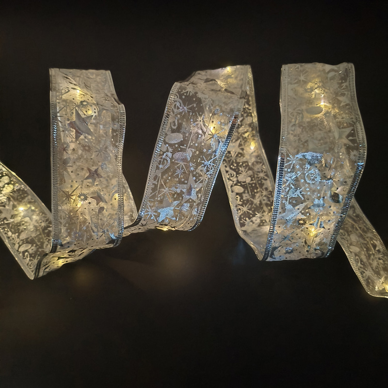 #D11圣诞发光彩带-10米100灯3AA常亮带闪暖白灯