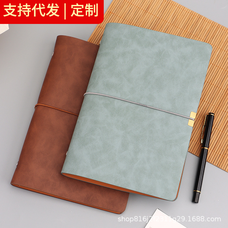 复古绑带笔记本a6记事本子软皮活页本仿皮日记本空白盖章本手账本|undefined