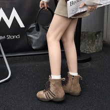 厂家批发真皮款厚底拳击鞋女款透气短靴休闲高帮阿甘德训鞋马丁靴
