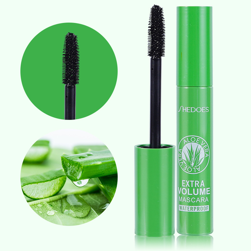 Sudeste asiático transfronterizo Shedoes Aloe Vera Essence impermeable, anti-transpiración, densa, curva, delgada y larga, mascara sin manchas.