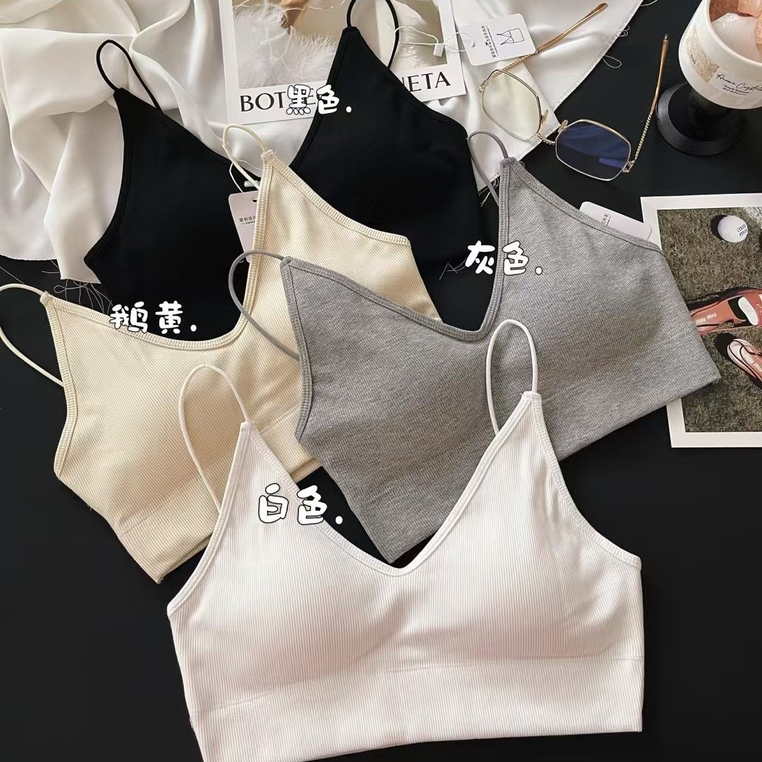 Threaded cotton beautiful back hot girl minimalist style deep V underwear comfortable skin-friendly breathable chest pad basic strap 2506