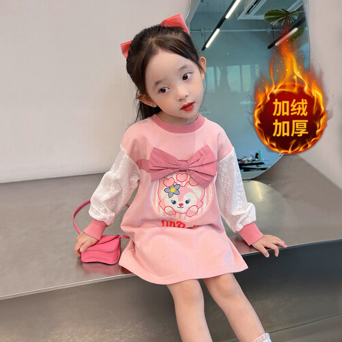 Ropa para niños costura suéter vestido de estilo occidental de los niños vestido bebé Mediados de longitud superior niña 2023 primavera y otoño nuevo