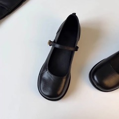 羊皮版~圆头法式玛丽珍单鞋一字带粗跟乐福鞋夏季通勤百搭女单鞋