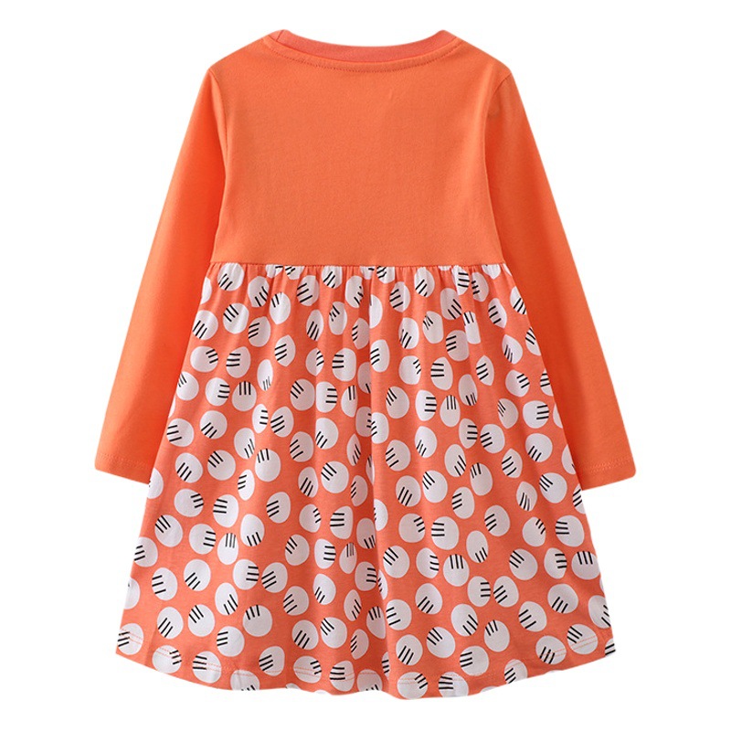 2023 otoño nuevas niñas se visten de estilo europeo y americano bordado de dibujos animados de las niñas vestido de princesa de manga larga de algodón de punto falda infantil