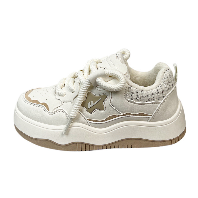 Zapatos cálidos y transpirables con estilo retro, zapatos blancos de suela gruesa con cordones y parte superior baja, zapatillas de nuevo diseño para estudiantes, venta al por mayor