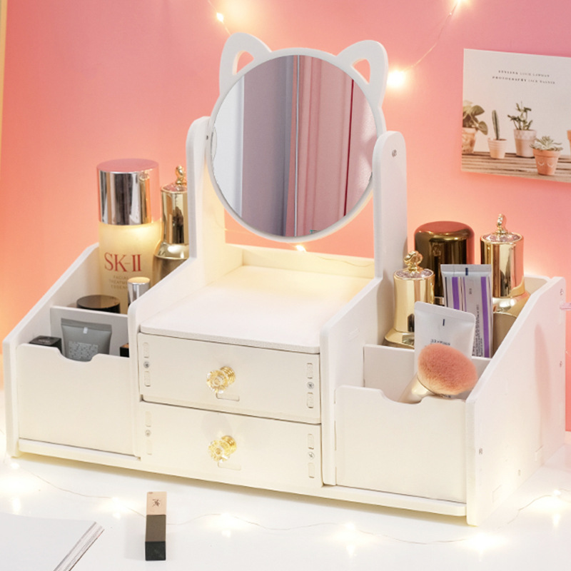 Ins Internet celebridad espejo giratorio de escritorio espejo de maquillaje dormitorio de estudiantes almacenamiento de escritorio belleza portátil espejo de tocador de maquillaje