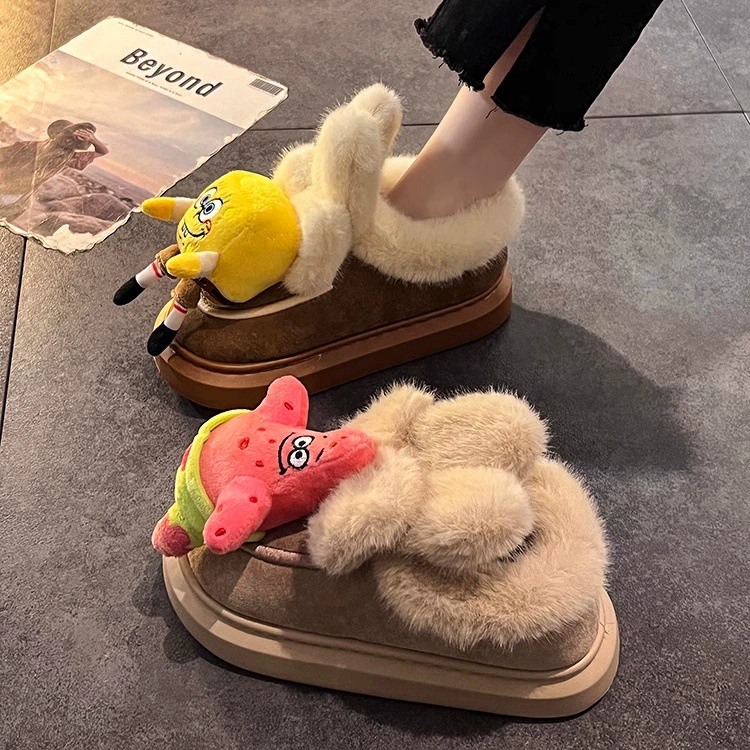 Симпатичные меховые хлопчатобумажные туфли женская осень и зима 2024 новая нескользящая и бархатная теплая губка милая женщина