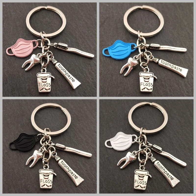 Amazon Cross-border Hot Selling Fashion Toothpaste Toothbrush Keychain Dentist Dental Keychain Jewelry Alloy Keychain
