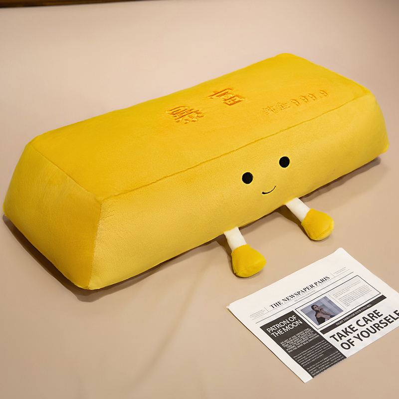 Almohada Larga de Barra de Oro de Peluche y Poliéster para Dormitorio