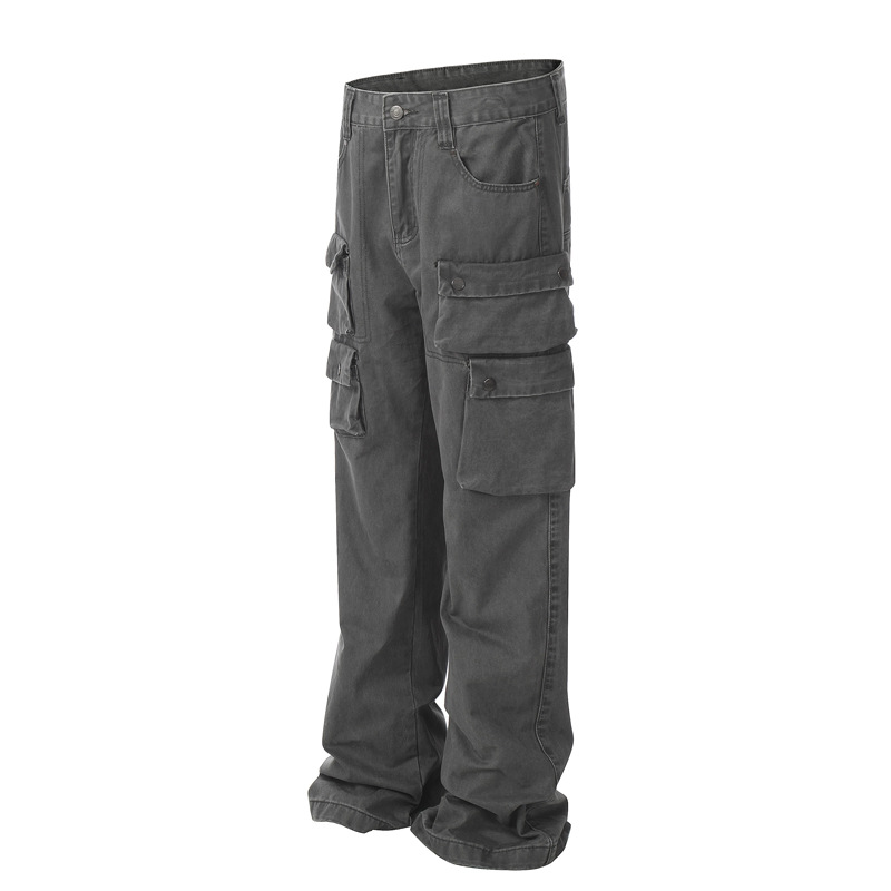 Men's Clothing Style Street Retro Old Washed Loose Tooling Jeans Men's Brand All-match Casual Multi-pocket Straight Pants_voghion.com