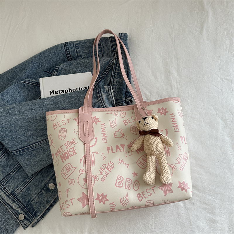 Bolsa de hombro de gran capacidad para mujeres, bolso de alta calidad, bolso grande, 2024 nuevo estilo de moda, bolso de clase de graffiti