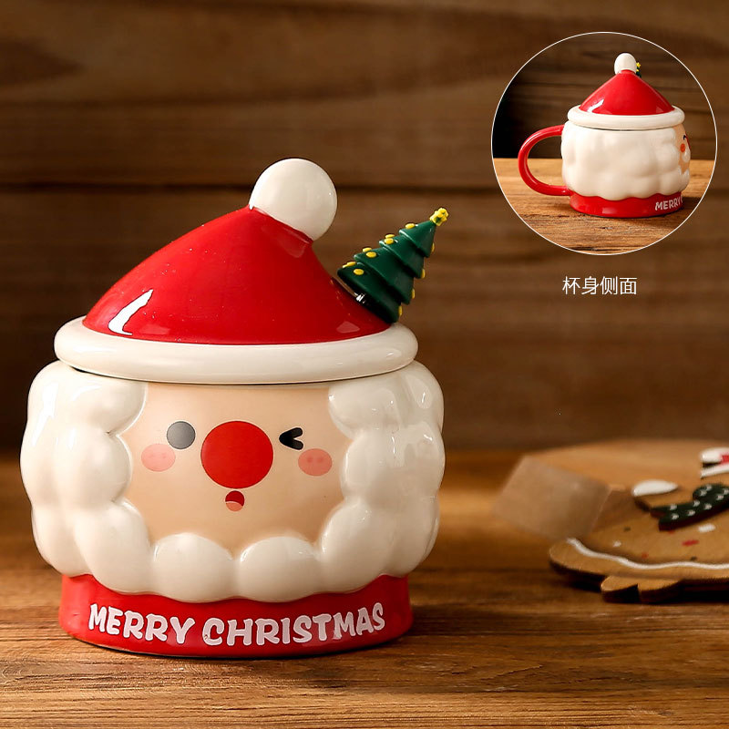 Taza de Navidad creativa taza de Navidad Santa Claus con tapa cuchara taza de regalo taza de regalo pintada a mano