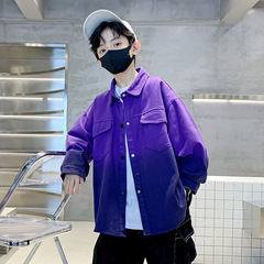 男童襯衫春秋款2024新款中大童純棉上衣紫色兒童長袖春裝襯衣潮牌