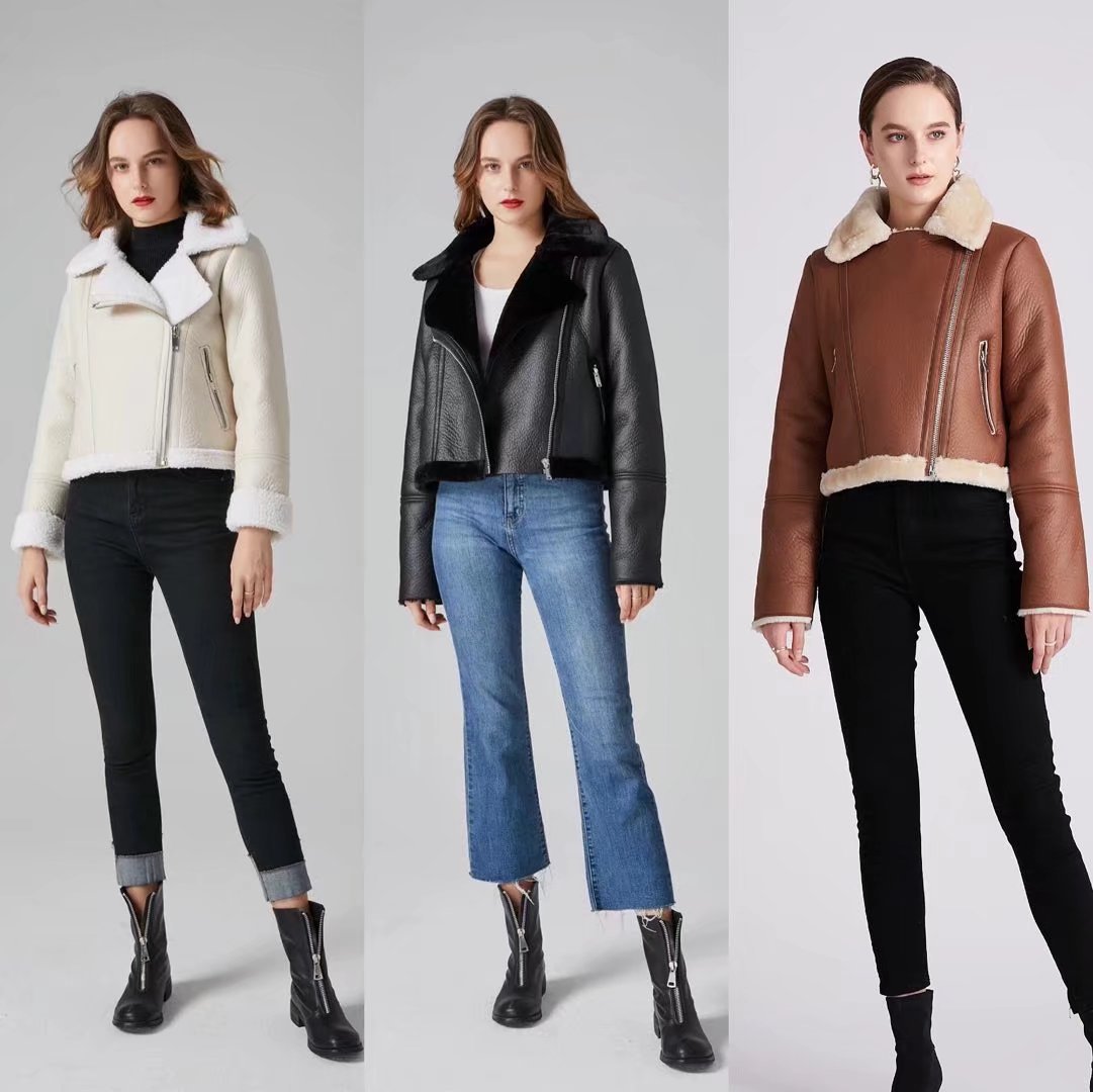 Y2K 2024 Frühling Herbst Neue Produkt Damenmode Street Style Casual Kurzmantel mit Pelz und Leder M2_voghion.com