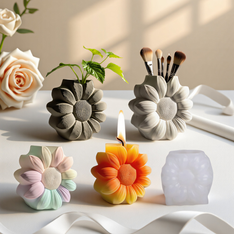 DIYシリコンモールド 香り付きキャンドルカップ 植木鉢 収納カップ シリコン製ひまわり石膏カップ 型抜き クリエイティブ|undefined