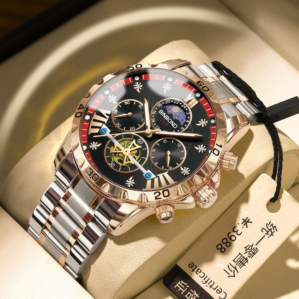 Binbang Genuine Men's Quartz Watch High-End Business Luminous Waterproof Flywheel Cross-Border Popular Watch