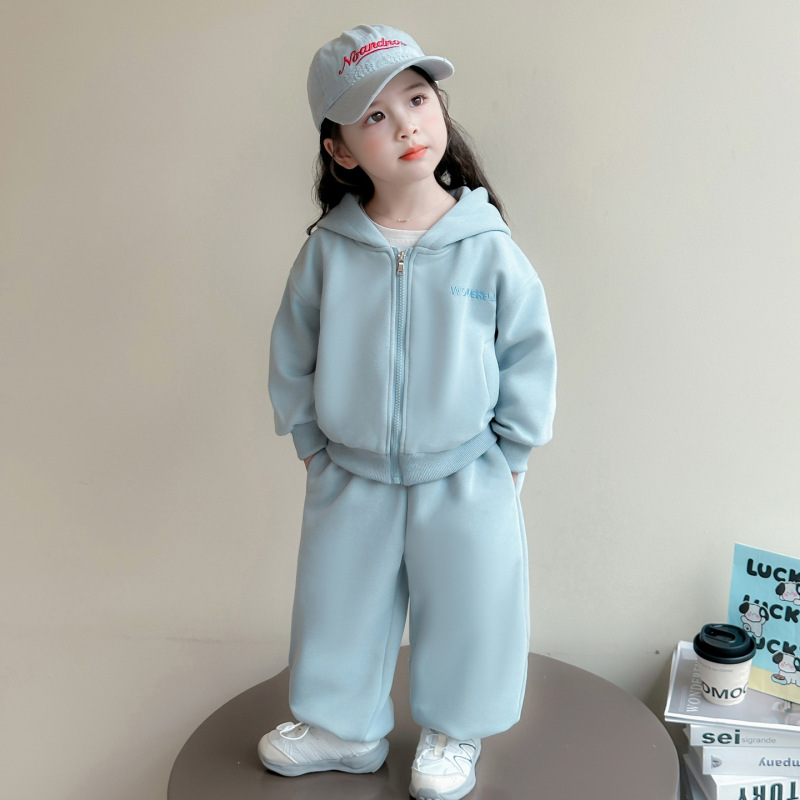 女童套装春秋款2025新款洋气儿童连帽外套秋装休闲卫裤宝宝衣服潮|undefined