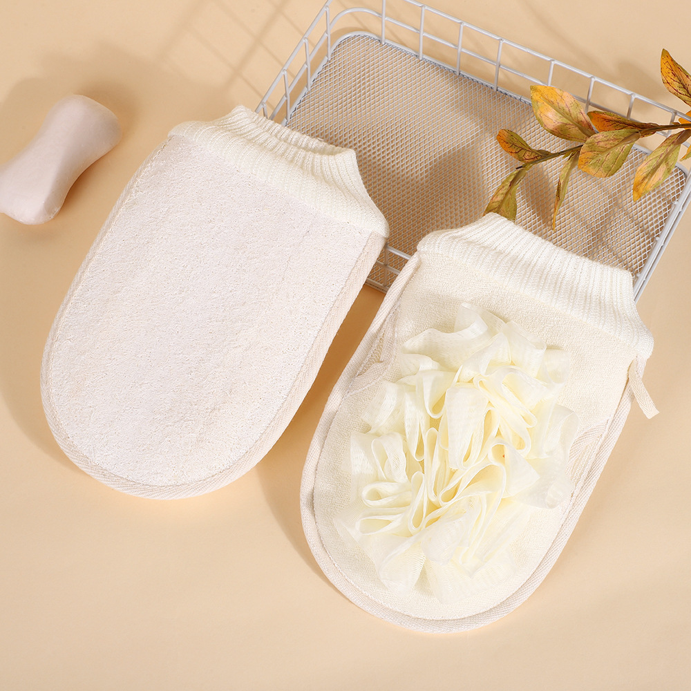 Venta al por mayor de fábrica de guantes de toalla de baño de yute Toalla de baño guantes de baño de ramio toalla cuadrada de doble cara guantes de baño