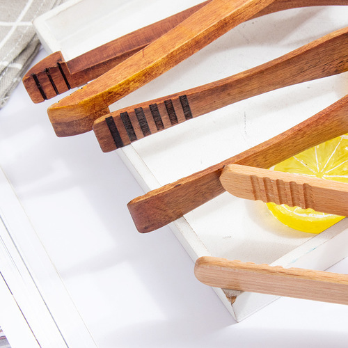 Bamboo food tongs, bread and barbecue tongs, buffet tongs, silicone food tongs, baking tools