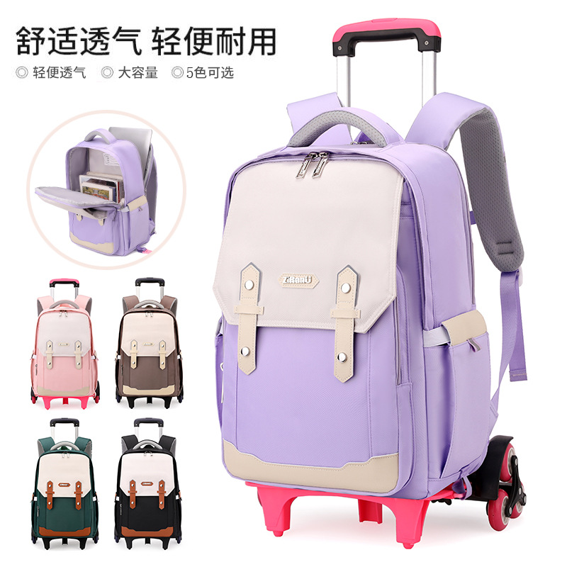 Peces naturales de alto valor de cara tirón mochila de seis ruedas escaleras al por mayor mochila de escolares escolares de secundaria