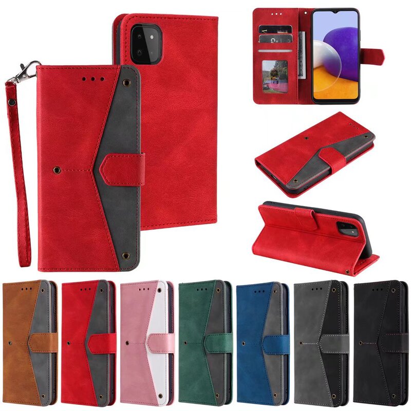 Suitable for Iphone17 Mobile Phone Leather Case 13Pro Frosted Calf Pattern Splicing Rivet Card Wallet 14Plus
