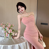 Fish tail pearl chain suspender dress slim fit banquet bag arm skirt
