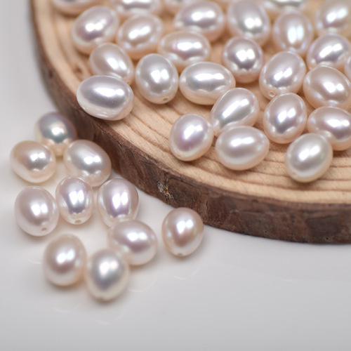 Mirror gloss about 9-10mm half-hole rice beads strong light natural freshwater pearls loose beads diy bare beads jewelry accessories