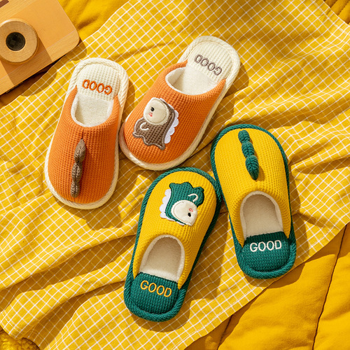 Children's Cotton Slippers for Autumn and Winter, Cute Dinosaur Home Indoor Anti-Slip Warm Plush Slippers for Toddlers
