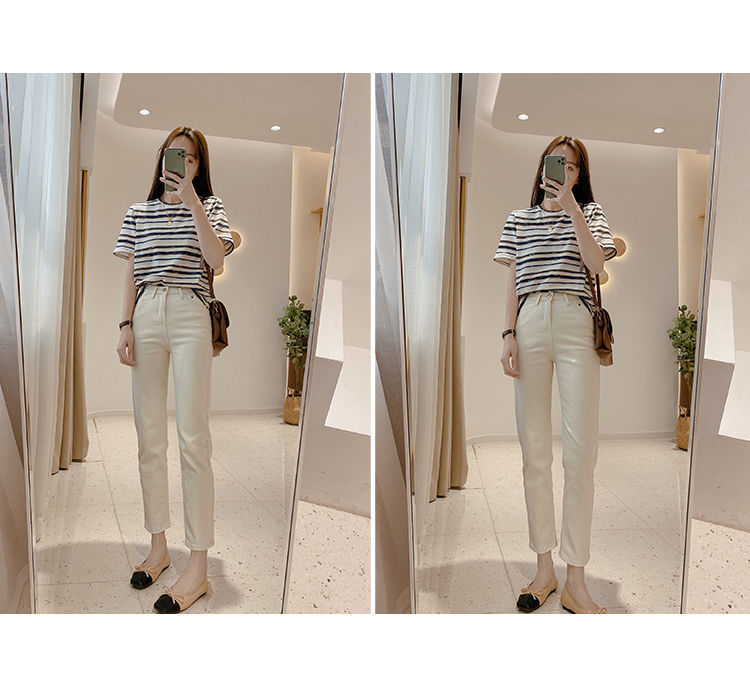 All seasons! The shape of the pants is really great! Straight-leg jeans for women in the 9-inch range are versatile. Cigarette tubes can make you look slimmer. High-waisted pants are trendy pic 11