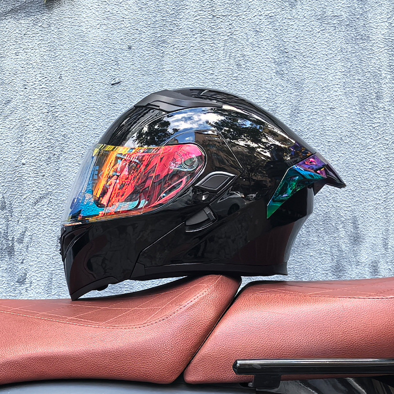 Casco de motocicleta Orz, casco, casco, doble lente, cola grande, motocicleta, casco de carrera, casco, hombres y mujeres, calor de invierno