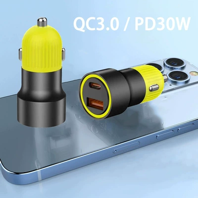 50W Aluminum Alloy Dual-Color Ac Car Charger Qc3.0 Fast Charging Usb20W+Pd30W Mobile Phone Laptop Car Charger (Mobil şarj cihazları) - super-flash-charging-50w-type-cusb-car-charger