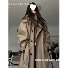 厂家直销感双排扣系带收腰中长款风衣外套女2025秋季新款卡其色