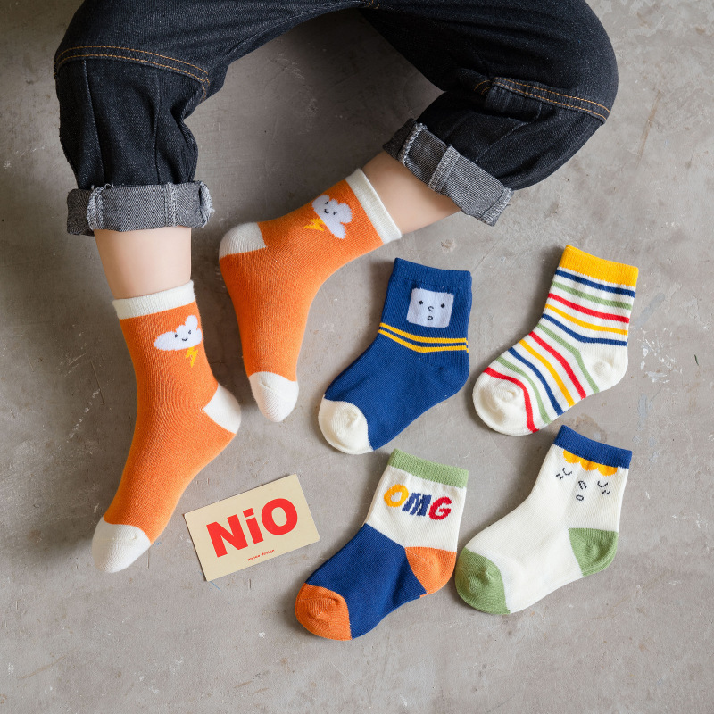 Children's Socks Pure Cotton Spring Spring and Summer Thin Boys Little Boys Student Mid-Calf Socks Baby Cotton Socks Cartoon