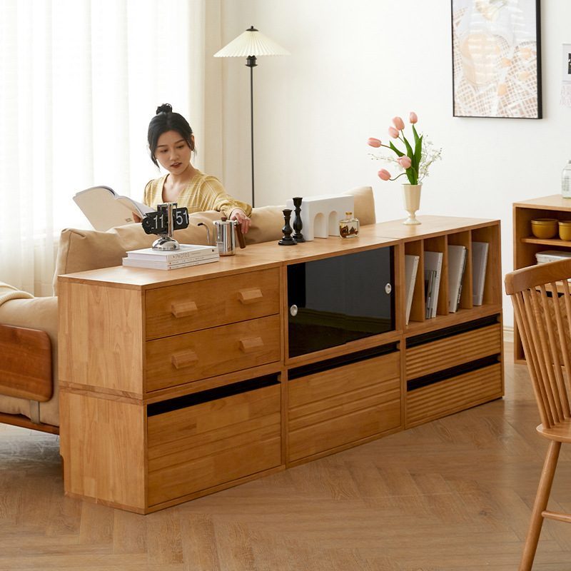 Solid wood free combination cabinet household storage cabinet living room module bookcase lattice cabinet bedroom storage low cabinet