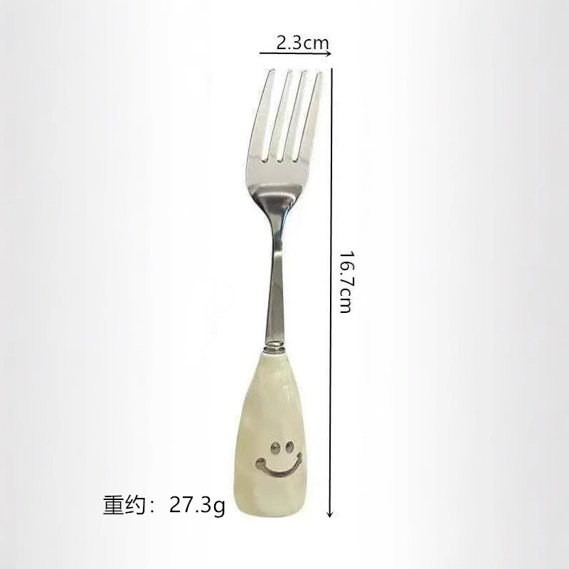 ステンレスナイフフォークスプーン高颜値不规则手握り感クリーム笑颜ハンドル洋食ナイフフォークスプーンデザートフォークスプーン|undefined