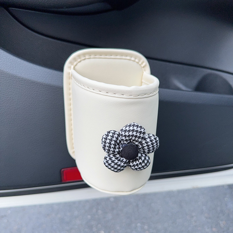 Holder Backrest Fixed | Qìchē Car cup holder/beverage holder - fabric-camellia-beige-cup-storage-bucket