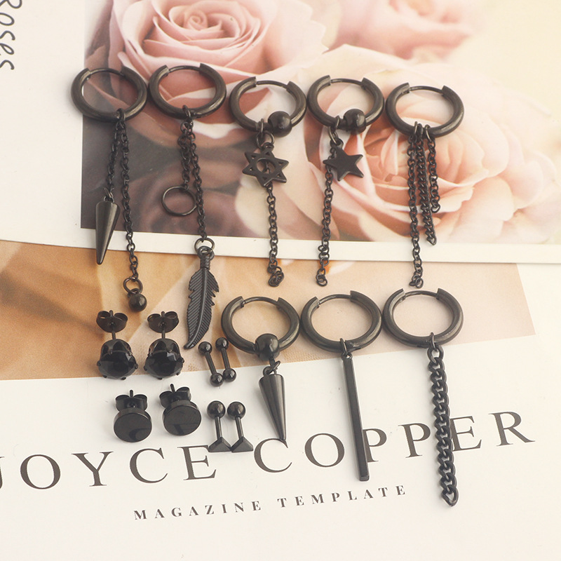 Vintage Great Wall Tassel Earrings Stainless Steel Coil Earrings for Men Women Geometric Black Silver Hottest 2022 Winter detail image 16