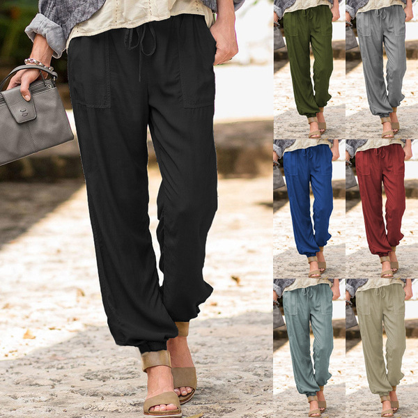 summer solid color elastic trousers